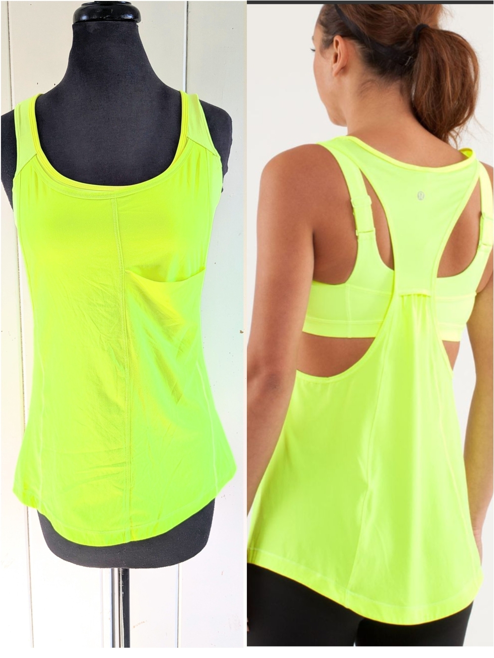 lululemon athletica Run for Your Money Neon Yellow Racerback Tank Top sz 6